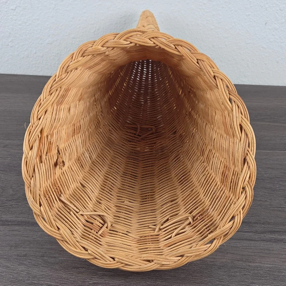 Vintage Wicker Cornucopia Basket 2pc Set Tan Thanksgiving Fall Decor Rustic